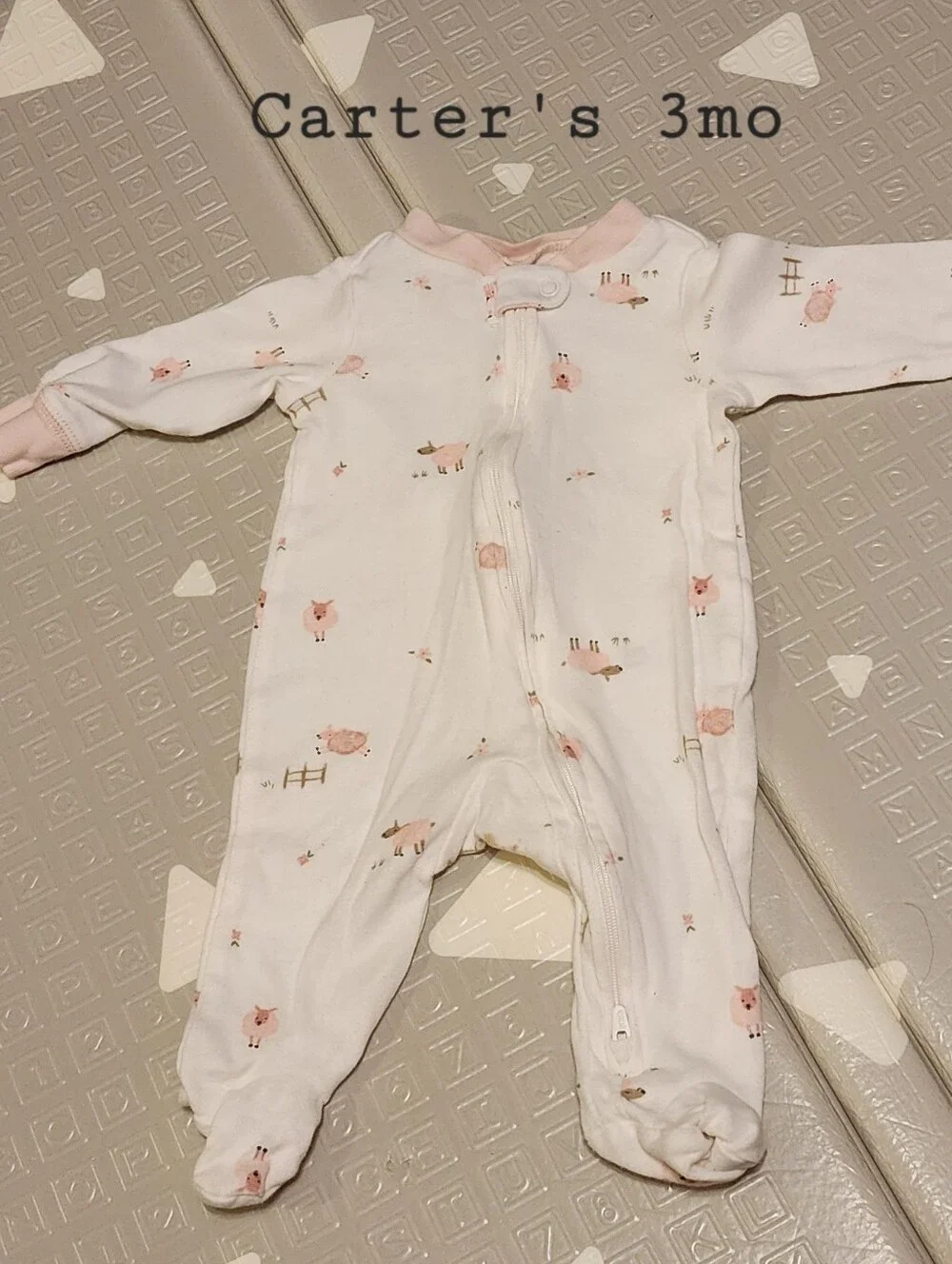Carter's White Footed One-Piece with Pink Animal Prints
